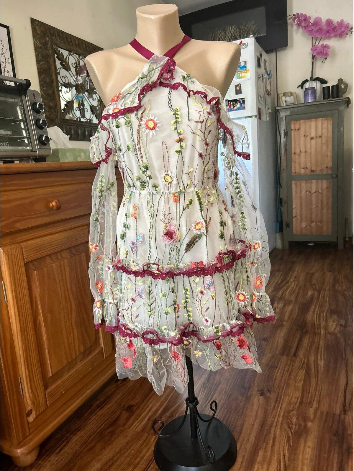 Raylosen / Alexis “Adeline” Embroiled Floral Off The Shoulder Mini Dress Halter